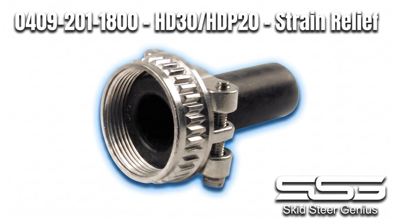 Strain relief for Deutsch HD style plugs and receptacles used on skid steer loaders.