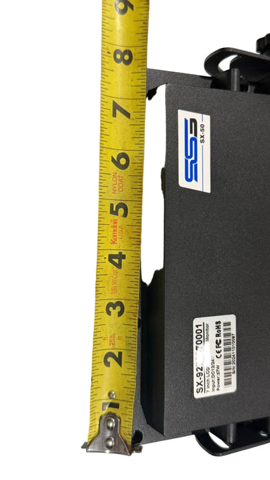 Approx 9" across to the outside of the mounting nuts.