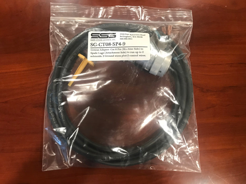 Electrical Adapters | Machine Side CAT (ABC-Series) 8 Pin to Attachment Side - 2 x Spade Lugs | SG-CT08-SP4-9 | Skid Steer Genius